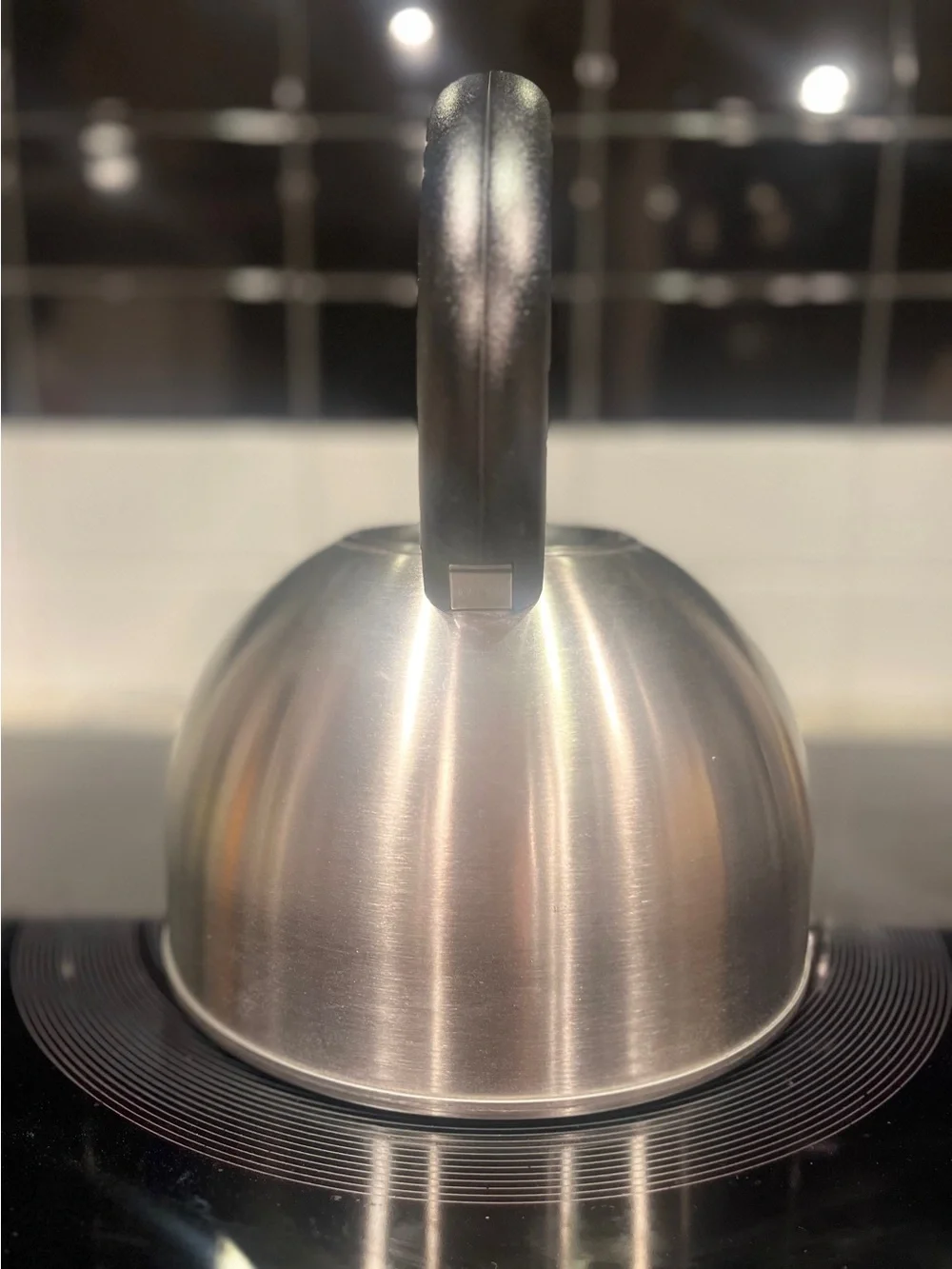 Copco Brushed Stainless Steel Whistling Kettle with Black Handle NWT